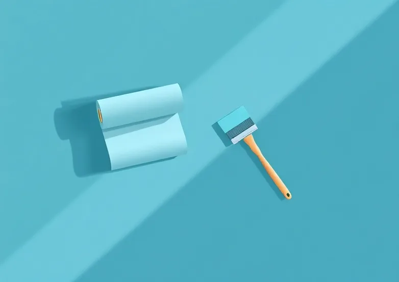 Pose de papier peint, rouleau et brosse à maroufler